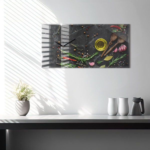 Ceas orizontale de perete din sticlă Condimente pe blat