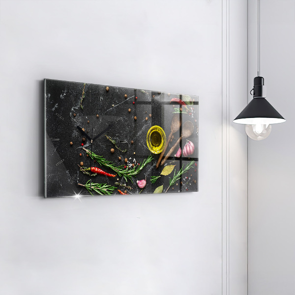 Ceas orizontale de perete din sticlă Condimente pe blat