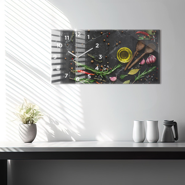 Ceas orizontale de perete din sticlă Condimente pe blat