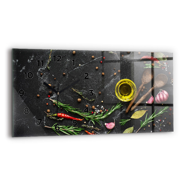 Ceas orizontale de perete din sticlă Condimente pe blat
