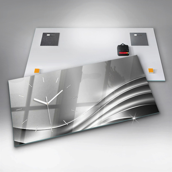 Ceas orizontale de perete din sticlă Abstracția argintului