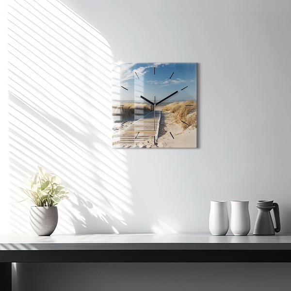 Ceas pătrat de perete din sticlă Vedere la plajă