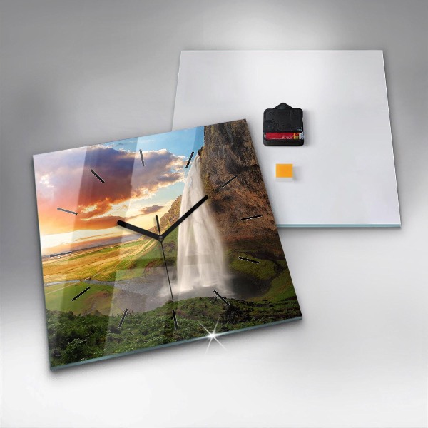 Ceas pătrat de perete din sticlă Cascada în Islanda