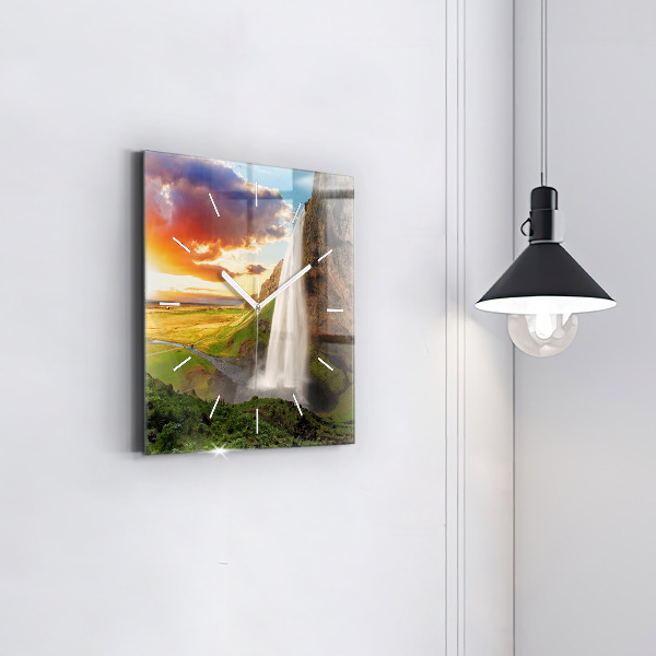 Ceas pătrat de perete din sticlă Cascada în Islanda
