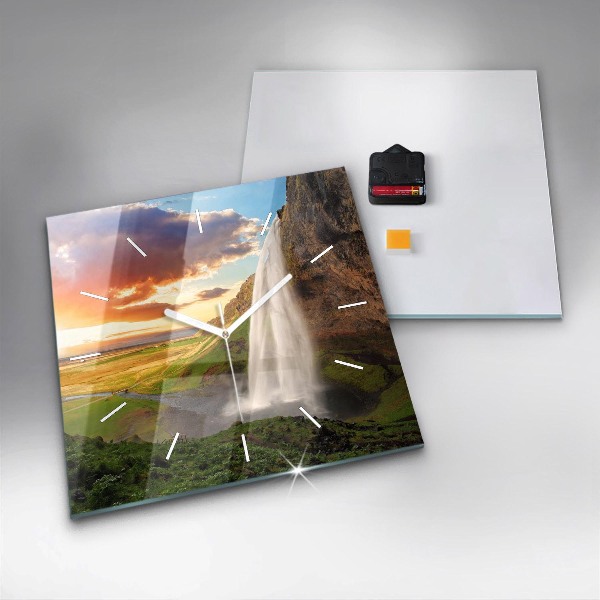 Ceas pătrat de perete din sticlă Cascada în Islanda