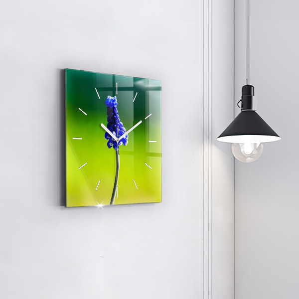 Ceas pătrat de perete din sticlă Flori albastre
