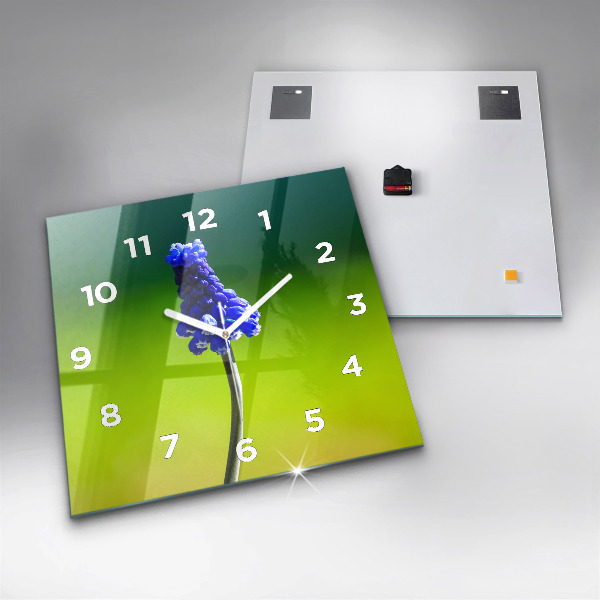 Ceas pătrat de perete din sticlă Flori albastre