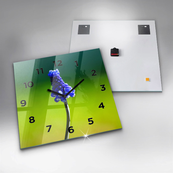 Ceas pătrat de perete din sticlă Flori albastre
