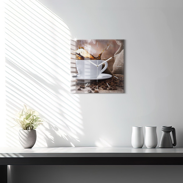 Ceas pătrat de perete din sticlă O ceașcă de cafea