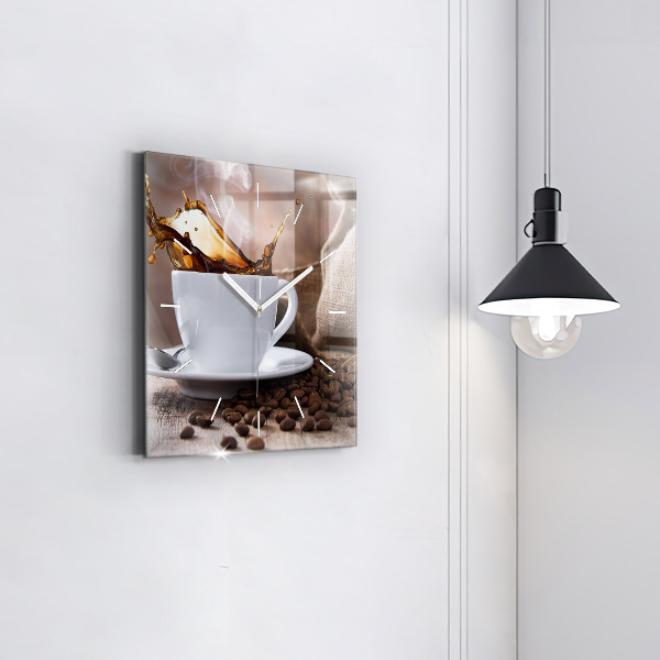 Ceas pătrat de perete din sticlă O ceașcă de cafea