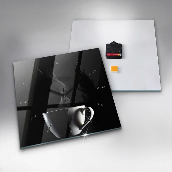 Ceas pătrat de perete din sticlă O ceașcă de cafea