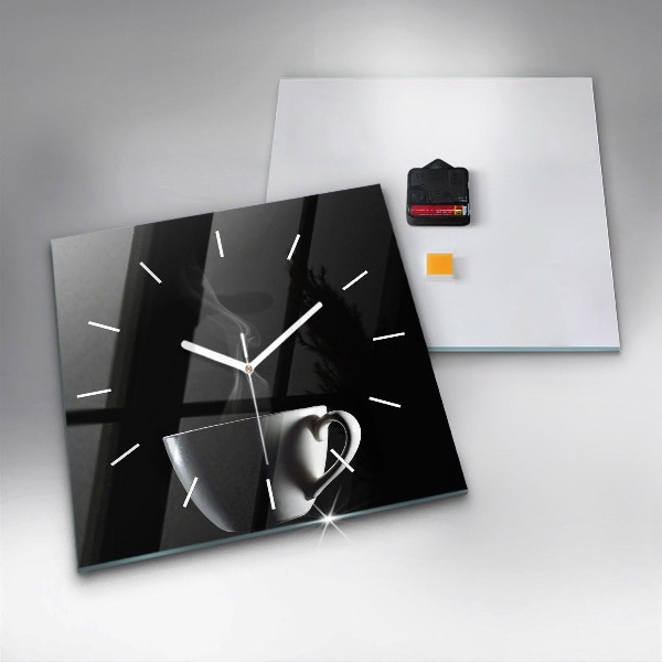 Ceas pătrat de perete din sticlă O ceașcă de cafea