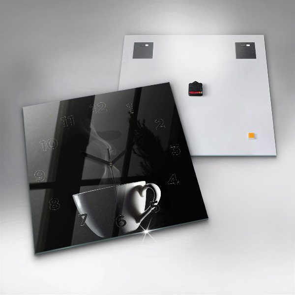 Ceas pătrat de perete din sticlă O ceașcă de cafea