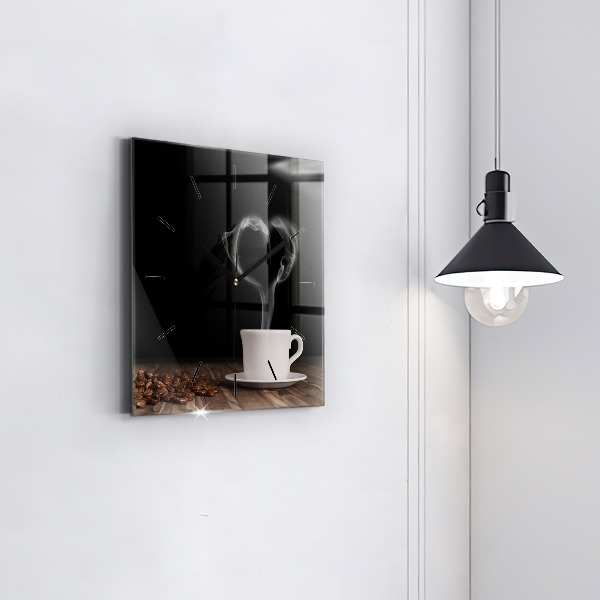 Ceas pătrat de perete din sticlă O ceașcă de cafea fierbinte