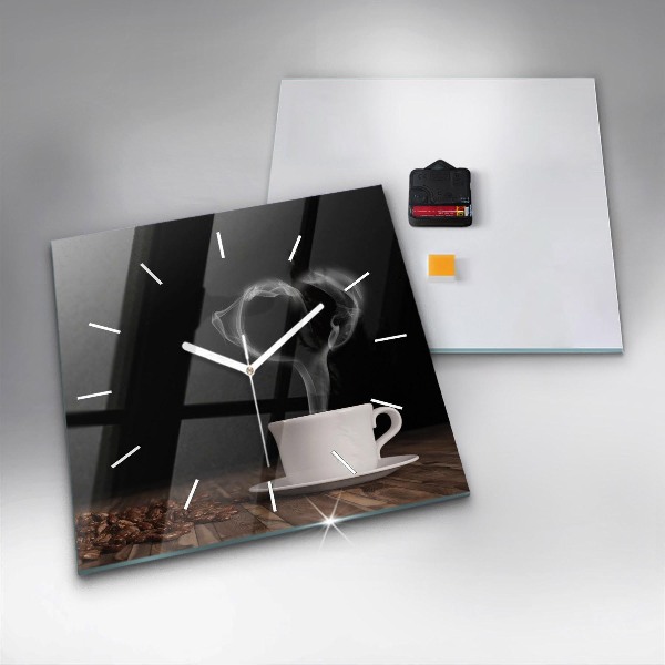 Ceas pătrat de perete din sticlă O ceașcă de cafea fierbinte