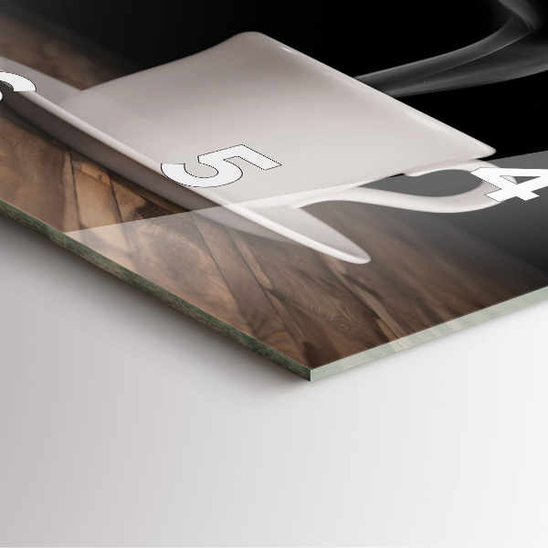 Ceas pătrat de perete din sticlă O ceașcă de cafea fierbinte