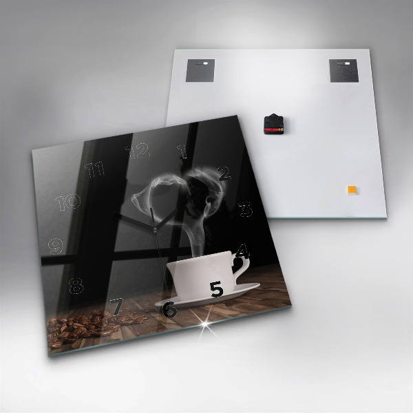 Ceas pătrat de perete din sticlă O ceașcă de cafea fierbinte