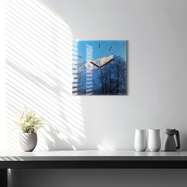 Ceas pătrat de perete din sticlă Vedere la munte