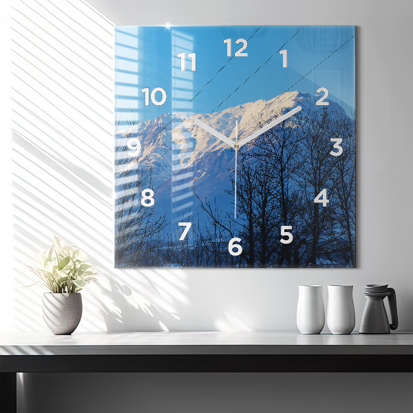 Ceas pătrat de perete din sticlă Vedere la munte