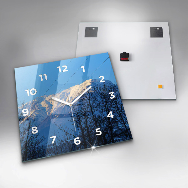 Ceas pătrat de perete din sticlă Vedere la munte