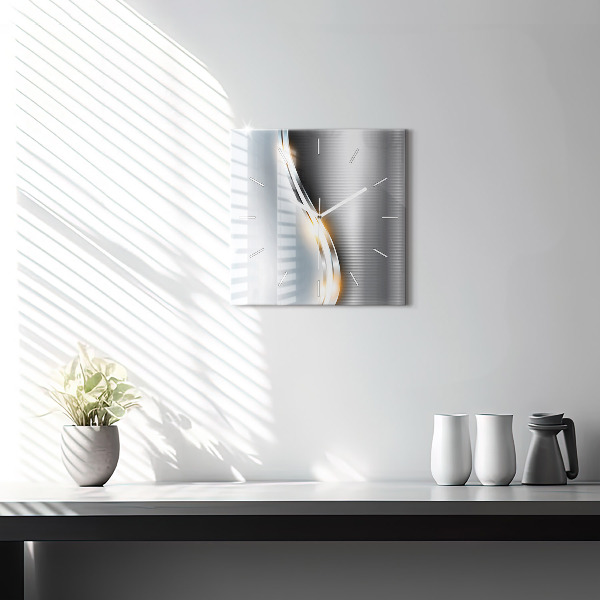 Ceas pătrat de perete din sticlă Abstracția metalului
