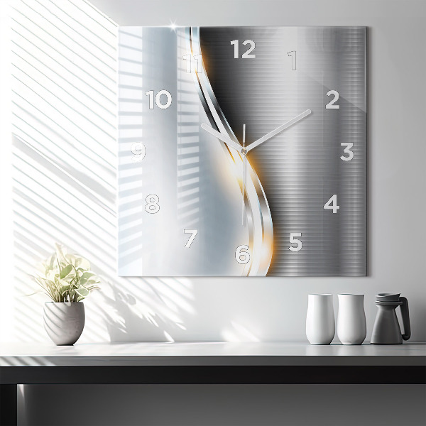 Ceas pătrat de perete din sticlă Abstracția metalului