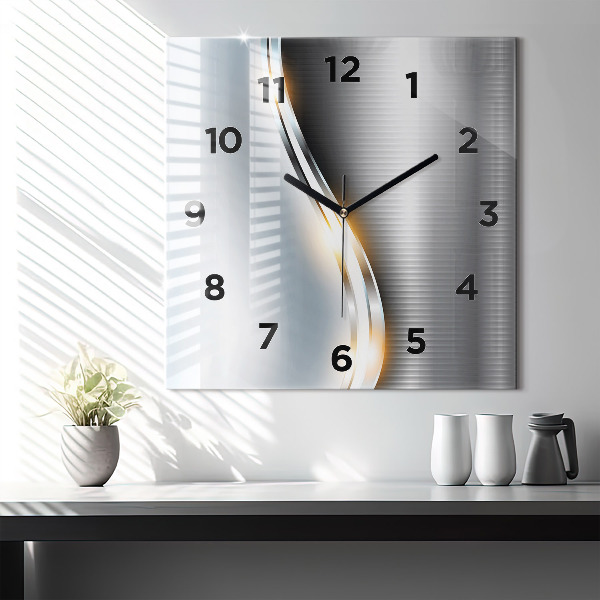 Ceas pătrat de perete din sticlă Abstracția metalului