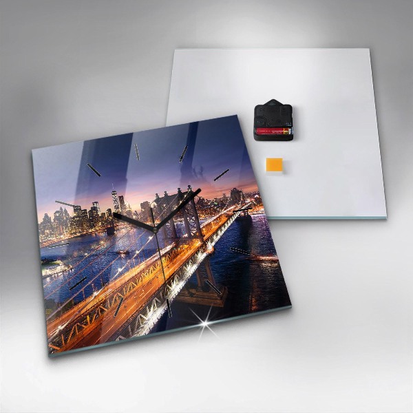 Ceas pătrat de perete din sticlă New York și apusul soarelui