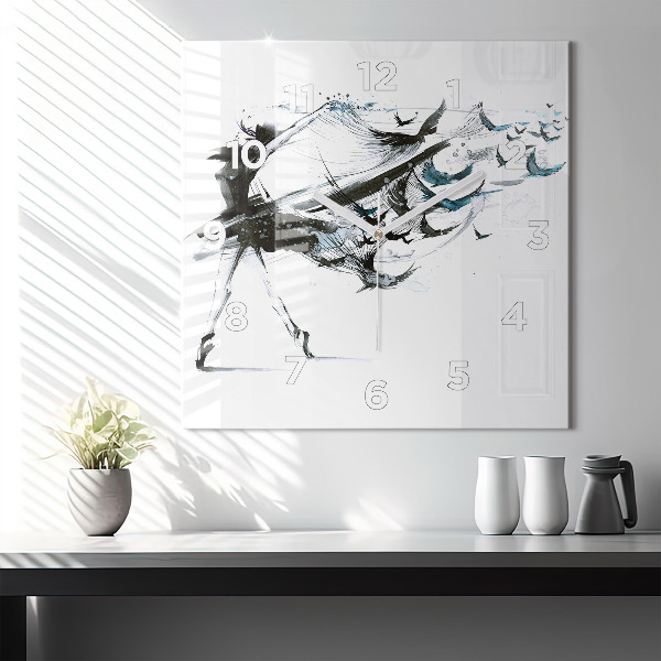Ceas pătrat de perete din sticlă Femeie dansând balet