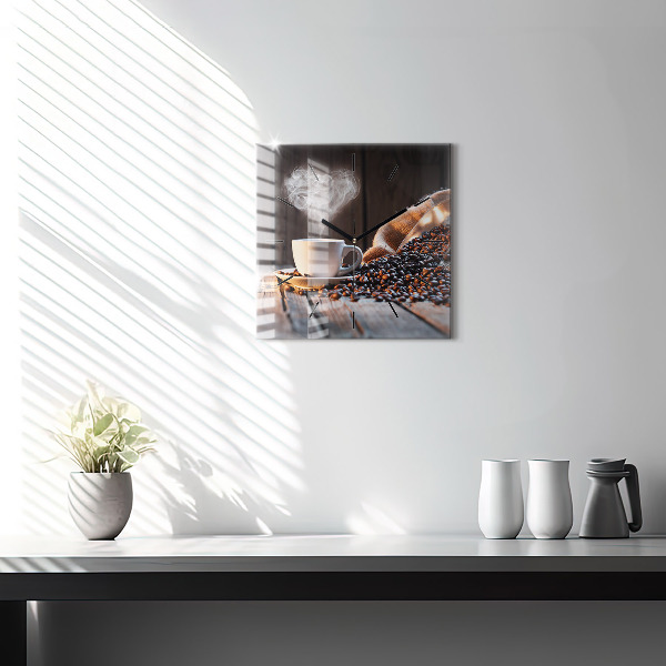 Ceas pătrat de perete din sticlă O ceașcă de cafea