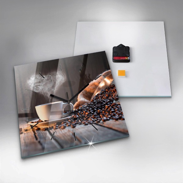 Ceas pătrat de perete din sticlă O ceașcă de cafea