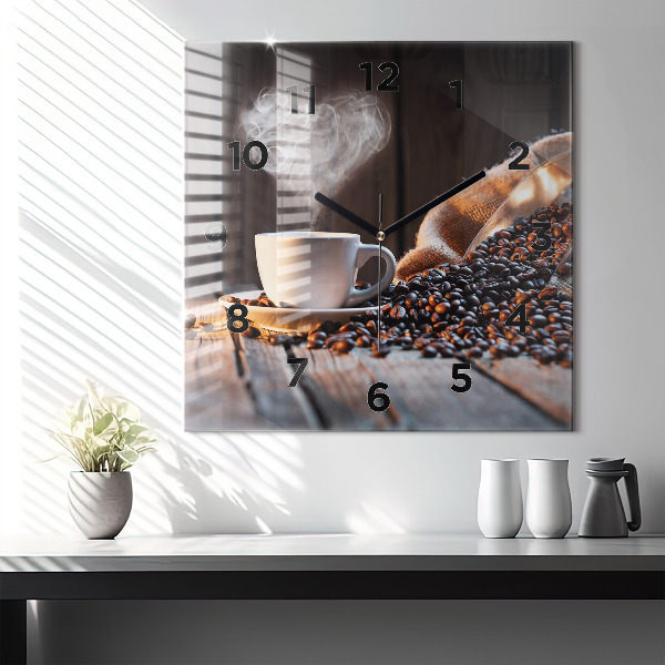 Ceas pătrat de perete din sticlă O ceașcă de cafea