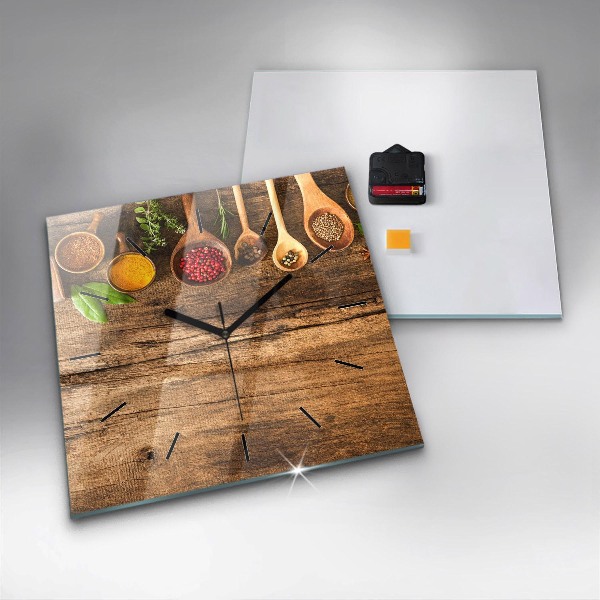 Ceas pătrat de perete din sticlă Linguri de condimente