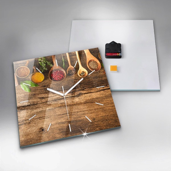 Ceas pătrat de perete din sticlă Linguri de condimente
