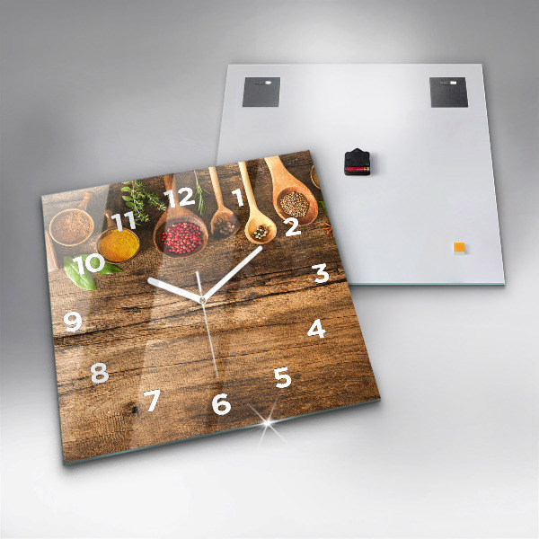 Ceas pătrat de perete din sticlă Linguri de condimente