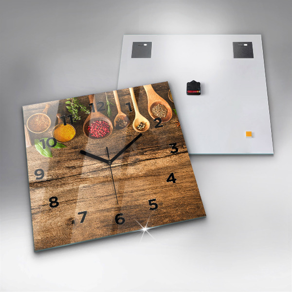 Ceas pătrat de perete din sticlă Linguri de condimente