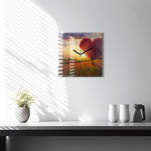 Ceas pătrat de perete din sticlă Arborele inimii iubirii