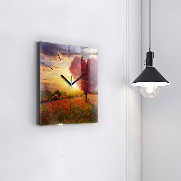 Ceas pătrat de perete din sticlă Arborele inimii iubirii