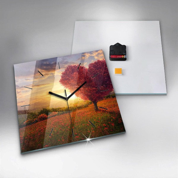 Ceas pătrat de perete din sticlă Arborele inimii iubirii