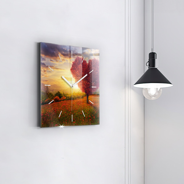 Ceas pătrat de perete din sticlă Arborele inimii iubirii