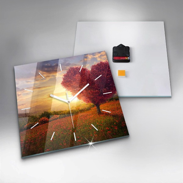 Ceas pătrat de perete din sticlă Arborele inimii iubirii