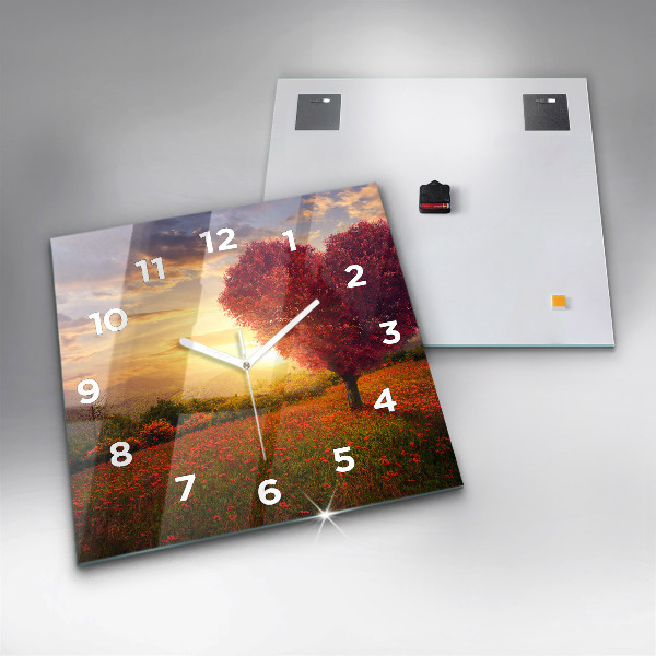 Ceas pătrat de perete din sticlă Arborele inimii iubirii