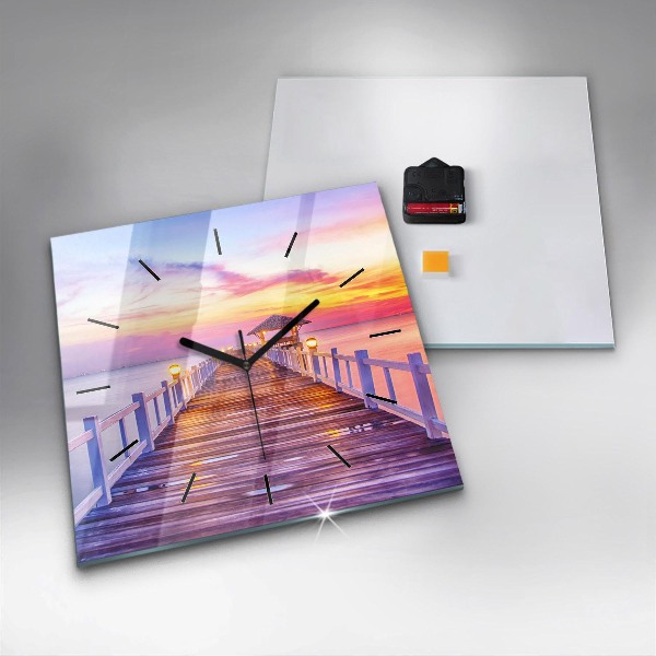 Ceas pătrat de perete din sticlă Pod în port seara