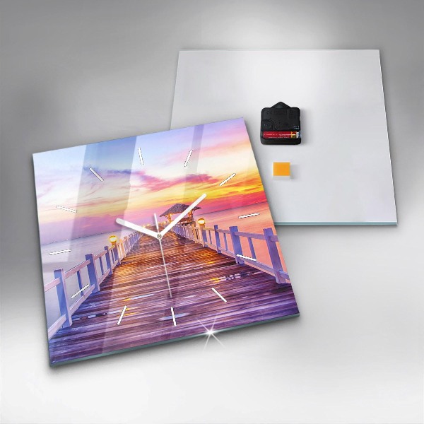 Ceas pătrat de perete din sticlă Pod în port seara