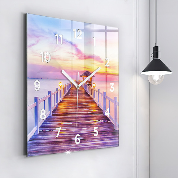 Ceas pătrat de perete din sticlă Pod în port seara