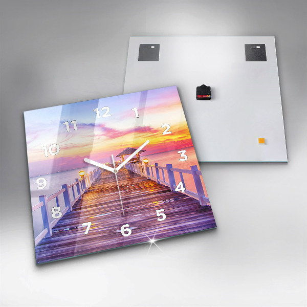 Ceas pătrat de perete din sticlă Pod în port seara