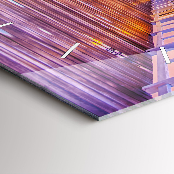 Ceas pătrat de perete din sticlă Pod în port seara