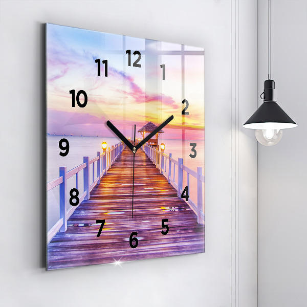 Ceas pătrat de perete din sticlă Pod în port seara