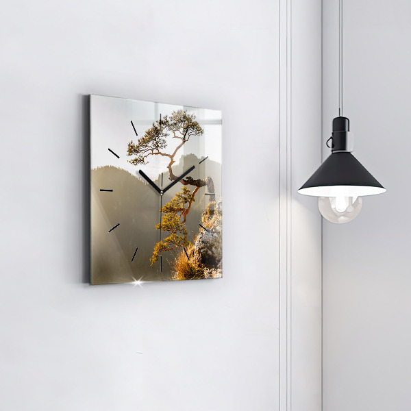 Ceas pătrat de perete din sticlă Un copac în munți