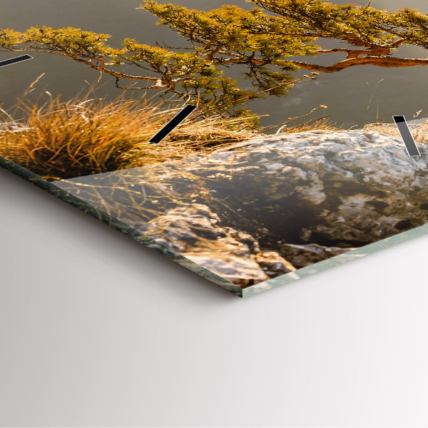 Ceas pătrat de perete din sticlă Un copac în munți